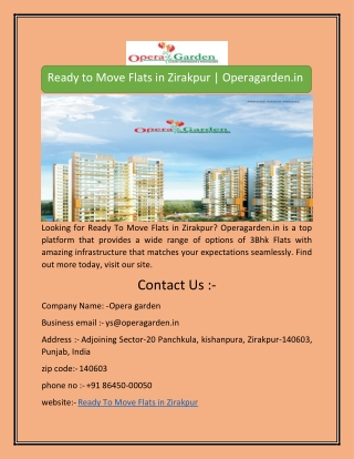 Ready to Move Flats in Zirakpur | Operagarden.in