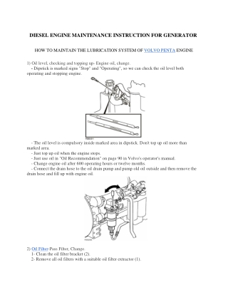 DIESEL ENGINE MAINTENANCE INSTRUCTION FOR GENERATOR