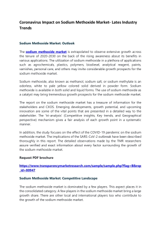 Coronavirus Impact on Sodium Methoxide Market- Lates Industry Trends