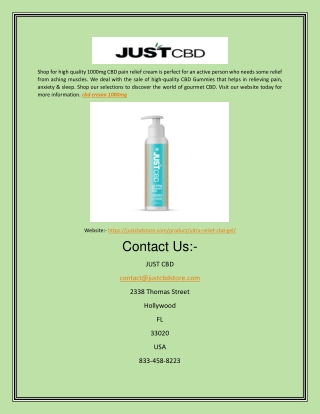 CBD Cream 1000mg | Justcbdstore.com