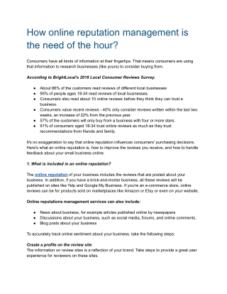 How online reputation management is the need of the hour