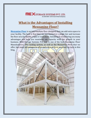 What is the Advantages Of Installing Mezzanine Floor