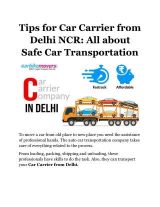 Tips for Car Carrier from Delhi NCR All About Safe Car Transportation