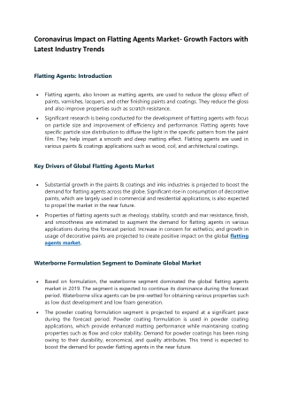 Coronavirus Impact on Flatting Agents Market- Growth Factors