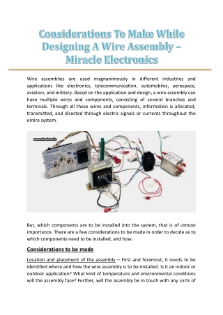 Considerations To Make While Designing A Wire Assembly - Miracle Electronics