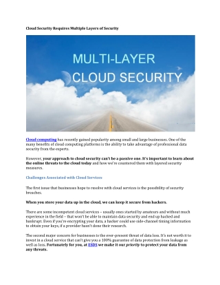 Cloud Security Requires Multiple Layers of Security