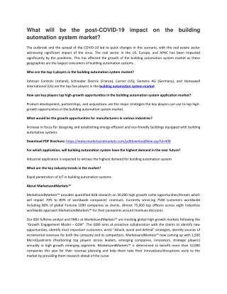 Building Automation System Market with COVID-19 Impact