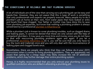 The Significance of Reliable and Fast Plumbing Services