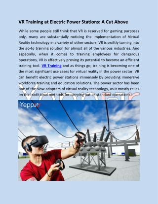 VR Training At Electric Power Stations: A Cut Above