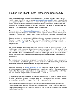 Finding The Right Photo Retouching Service UK