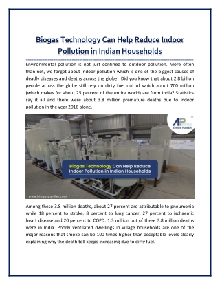 Biogas Technology Can Help Reduce Indoor Pollution in Indian Households