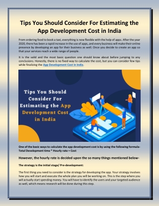 Tips You Should Consider For Estimating the App Development Cost in India