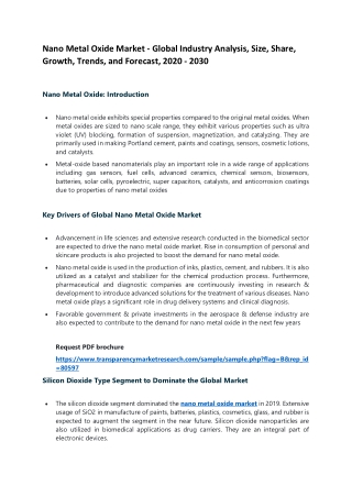 Nano Metal Oxide Market - Global Industry Analysis, Size, Share, Growth