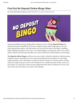 Find Out No Deposit Online Bingo Sites