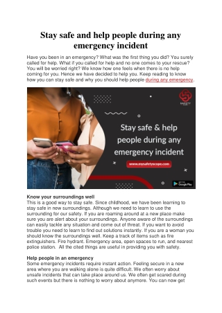Stay safe and help people during any emergency incident