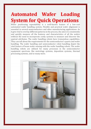 Automated Wafer Loading System for Quick Operations
