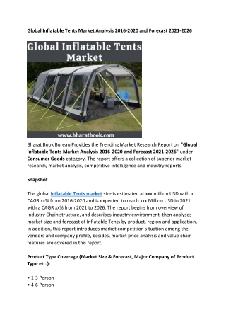 Global Inflatable Tents Market Analysis 2016-2020 and Forecast 2021-2026