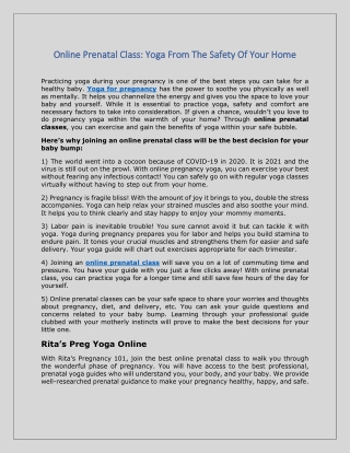 Online Prenatal Class: Yoga From The Safety Of Your Home