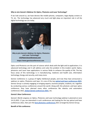 Why to Join Genvio’s Webinar On Optics, Photonics and Laser Technology.docx