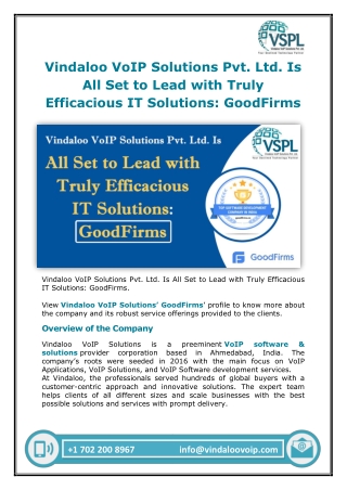 VSPL Is All Set to Lead with Truly Efficacious IT Solutions: GoodFirms