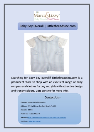 Baby Boy Overall | Littlethreadsinc.com