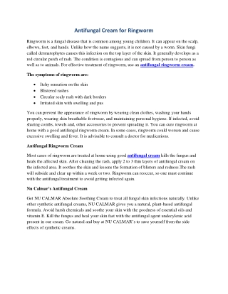 Antifungal Cream for Ringworm