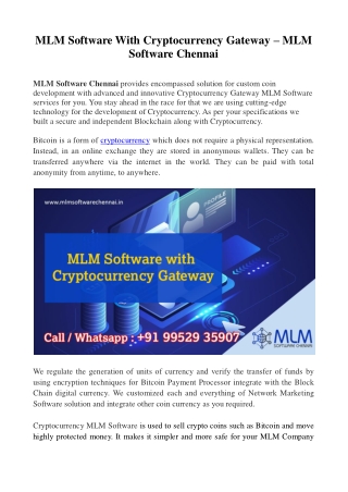 MLM Software With Cryptocurrency Gateway – MLM Software Chennai