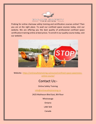 Confined Space Certification Online | Onlinesafetytraining.ca