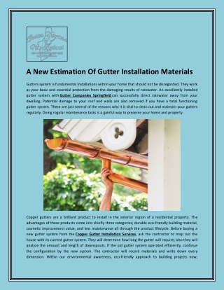A New Estimation Of Gutter Installation Materials