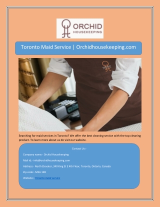 Toronto Maid Service | Orchidhousekeeping.com