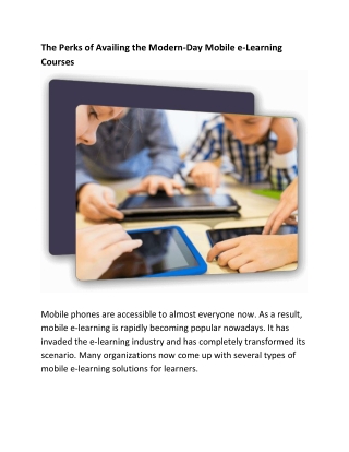 The Perks of Availing the Modern-Day Mobile e-Learning Courses