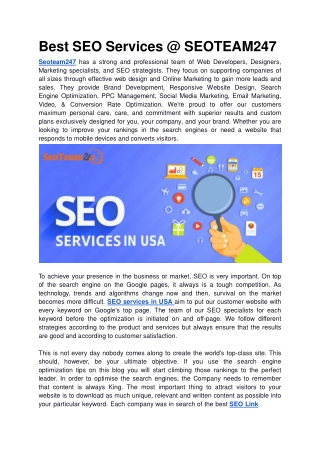 Best SEO Services  SEOTEAM247