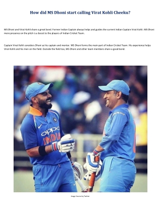 How did MS Dhoni start calling Virat Kohli Cheeku