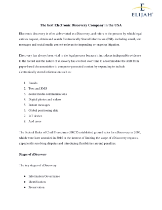 Best eDiscovery Service Provider in USA - ELIJAH