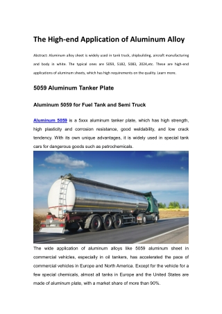 The High-end Application of Aluminum Alloy