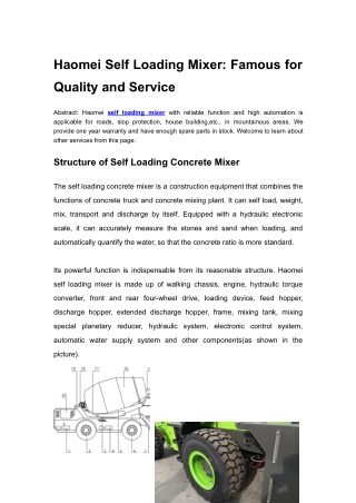 Haomei Self Loading Mixer: Famous for Quality and Service