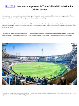 How much important is Today’s Match Prediction for Cricket Lovers
