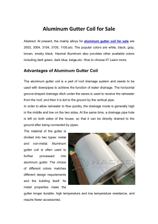 Aluminum Gutter Coil for Sale