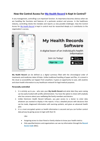 How the Control Access For My Health Record Software Is Kept In Control