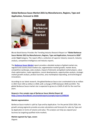 Global Barbecue Sauce Market Research Report 2021-2026