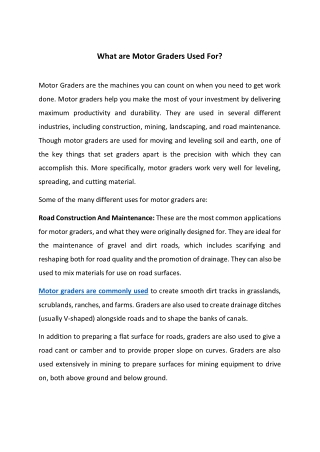 Uses of Motor Grader