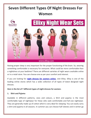 Seven Different Types Of Night Dresses For Women