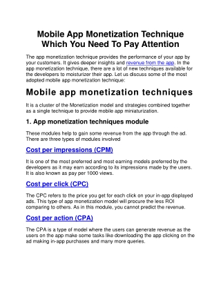 Mobile App Monetization Technique Which You Need To Pay Attention