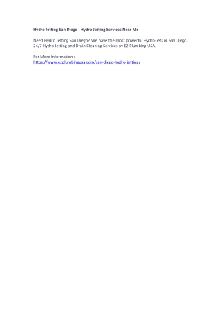 Hydro Jetting San Diego - Hydro Jetting Services Near Me