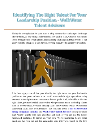 Identifying The Right Talent For Your Leadership Position - WalkWater