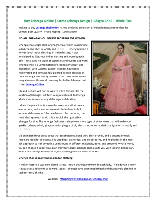 Buy Lehenga Online | Latest Lehenga Design | Ghagra Choli | Ethnic Plus
