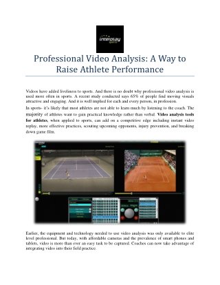 Professional Video Analysis: A Way to Raise Athlete Performance