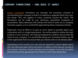 Company Formations - How Does it Work
