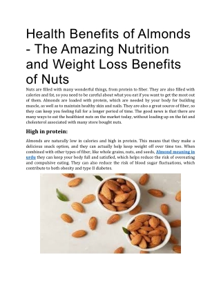 The Amazing Nutrition and Weight Loss Benefits of almonds