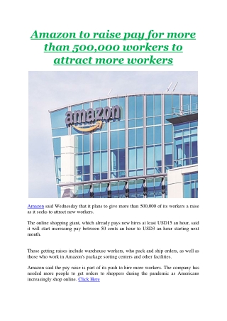 Amazon to raise pay for more than 500,000 workers to attract more workers